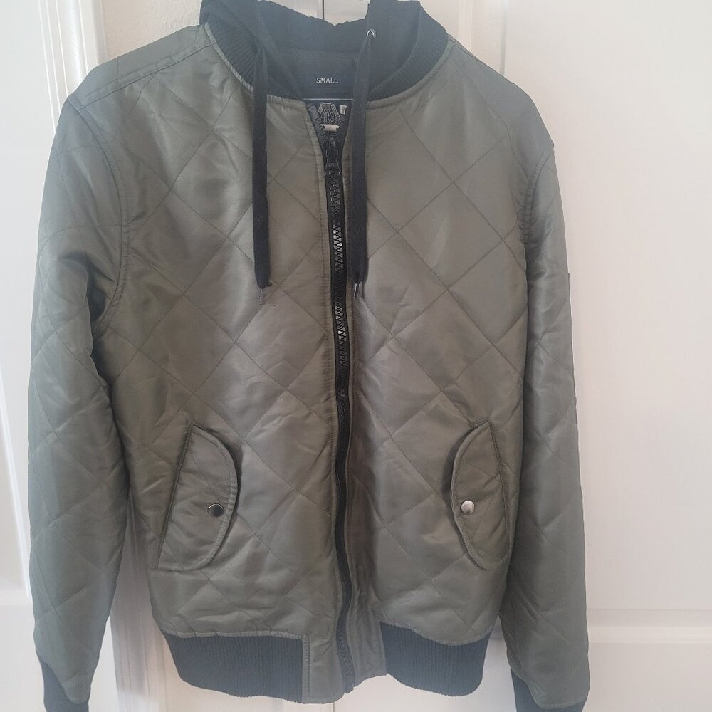 American Rag Men’s Green Quilted Hooded Bomber Jacket Full Zip Size Small